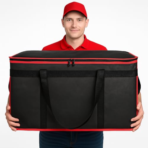 Bodaon Insulated Food Delivery Bag for Hot and Cold Meal, XXX-Large Grocery Tote Insulation Bag for Catering/Drivers, Pizza Warmer, Grocery Bags, Cooler Bag, food warmers for parties (Black-Red, 1Pk) - color: Black-red Edge, size: XXX-Large