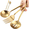Gold Stainless Steel Serving Utensils Set, 5 Pcs - 10.8 Inch Serving Fork, 10.3 Inch Slotted Spoon, Sugar Spoon, Butter Knife for Buffet - color: Gold