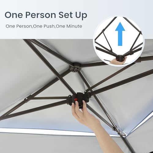 PHI VILLA 13x13 Pop up Canopy Tent Instant Outdoor Easy One Push Tent with Wheeled Carry Bag, Straight Legs 169 Square Feet of Shade, Brown, Steel Frame, 150D Oxford Cloth - color: Beige
