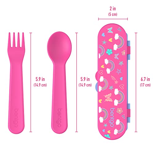 Bentgo Kids Utensil Set - Reusable Plastic Fork, Spoon & Storage Case BPA-Free Materials, Easy-Grip Handles, Dishwasher Safe Ideal for School Lunch, Travel, Outdoors (Rainbows and Butterflies) - color: Rainbows and Butterflies