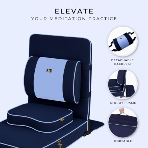 Friends Of Meditation Extra Large Meditation Chair | Floor Chair with Back Support | Yoga Chairs for Adults | Portable Folding Chair | Yoga Chair with Cushion & Meditation Block | Navy Blue | 24x22 in - color: Navy Blue