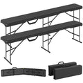 Outsunny 2-Pack 6 Ft. Plastic Folding Benches, Portable Foldable Bench Seats with Carrying Handle, Non-Slip Mat, HDPE Tabletop, Picnic Benches for Camping Dining Picnic BBQ Sports, Black - color: Black