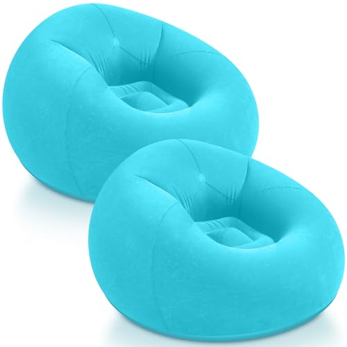 Realspring Inflatable Bean Bag Chairs Outdoor Blow up Camping Chairs Inflatable Lazy Sofa Folding Portable Bean Bag Loungers Couch for Movie Night(Lake Blue,2 Pcs) - color: Lake Blue