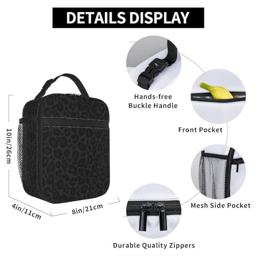 Black Leopard Cheetah Print Animal Skin Print Insulated Lunch Bag Portable Reusable Zipper Lunch Box For Men Women Work Picnic Travel Camping - color: Black35