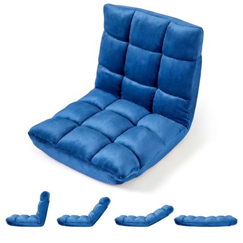 Giantex Folding Floor Chair with Back Support, 14 Adjustable Position, Padded Sleeper Bed, Couch Recliner, Gaming Video Chairs for Adults, Meditation, Living Room (Blue) - color: Blue, size: 26"x21"x21"