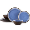 Melamine Dinnerware Sets 12 Pcs, Plates and Bowls Sets, Melamine Plates, Outdoor Dishes Sets, Unbreakable Dinnerware, Serving Dishes for Entertaining, Dishwasher Safe, BPA Free (Classic Blue) - color: Classic Blue