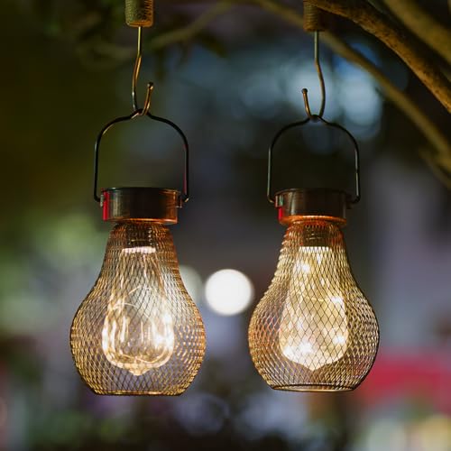 Solar Lanterns Outdoor Hanging Lights for Porch Waterproof,2 Pack Solar Lights Led Powered Lanterns Decorative for Outside Yard Garden Patio Pathway Decor - style: Vintage-2 Pack