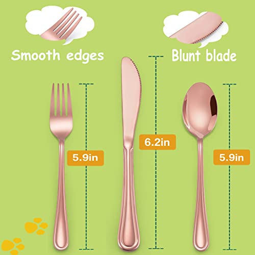 LIANYU 12-Piece Rose Gold Kids Silverware Set, Stainless Steel Toddler Utensils Flatware Set, Child Cutlery Tableware for 4, Include knife Fork Spoon, Mirror Finished, Dishwasher Safe - color: Copper