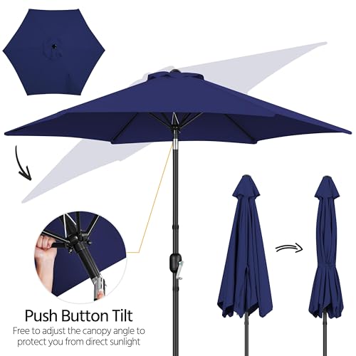 Yaheetech 2 Pack 9FT Outdoor Patio Umbrella Outdoor Table Umbrella w/Push Button Tilt & Crank, Yard Sun Shade UV Protection Waterproof for Pool, Market, Terrace, Beach, Outdoor Restaurant, Navy Blue - color: Navy Blue, size: 9FT