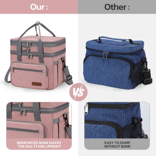 Maelstrom Lunch Box, 23L Insulated Lunch Bag, Expandable Double Deck Cooler Bag, Lightweight Leakproof Tote Bag With Side Tissue Pocket, Suit For Men and Women (E. Pink) - color: E. Pink