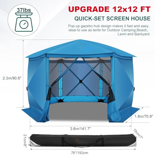 COBIZI 12x12 FT Pop Up Canopy Stargazing Tent, Gazebos On Clearance with Removable Roof, Screened in Gazebo, Screen Tents Portable carpas para Patio for Outdoor Camping,Backyard, Garden, Blue(Pro) - color: Blue, size: 12x12ft Stargazing Gazebo with 5 side