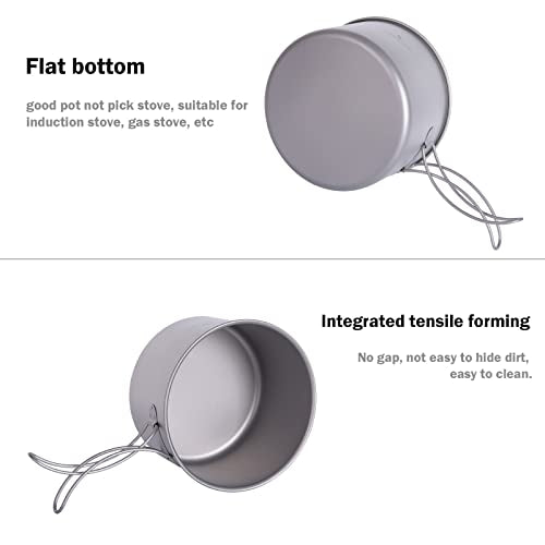 iBasingo Backpacking Cookset Titanium Camping Pots Set Ultralight Outdoor Picnic Pots Pans with Folding Handle Druable Portable Cooking Mess Kit Compact Picnic Dishes Bowls Cups (Multiple Sizes) - color: Ti2110C(1200ML+500ML)