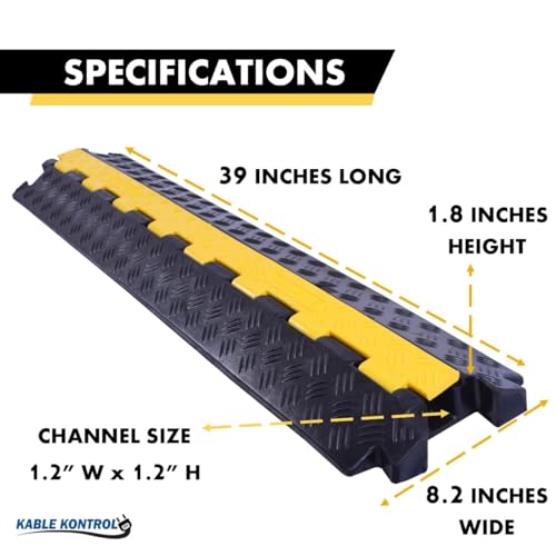Kable Kontrol Atlas Heavy Duty Cable Protector Ramp - 1 Channel - 1 Pcs - 39" Long Black & Yellow - 24,000 Lbs Capacity - Rubber Speed Bump Wire Protector Cord Cover - CP9896 - size: 1 Channel - 1 Unit