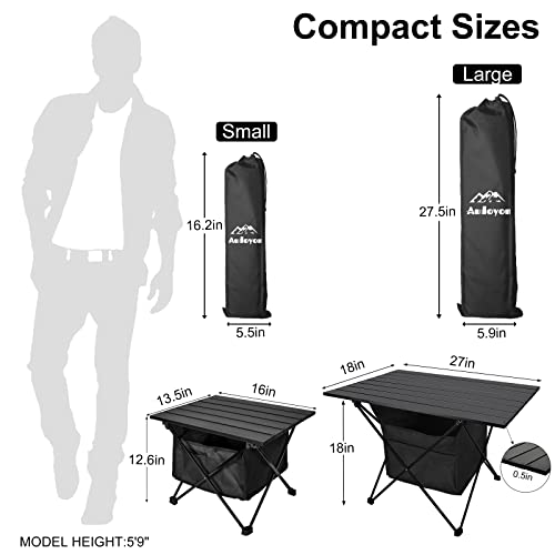 Foldable Camping Side Table, Ultralight Small Beach Table Aluminum, Portable Outdoor Table with Carry Bag and Storage for Picnic, Grill, Hiking, Fishing, Sand, Camping Essentials(L) - color: Black, size: 27‘’ Large
