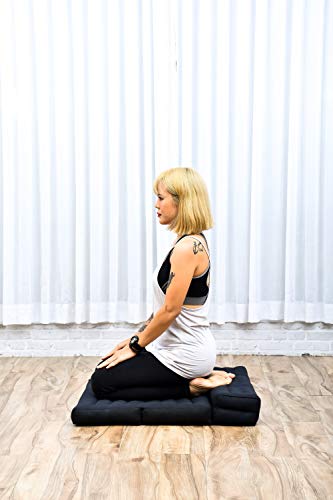 Leewadee Foldable Floor Mattress – 2 in 1 Floor Meditation Mat for Yoga and Relaxation, Seating Futon with Kapok - color: Cl02 - Black