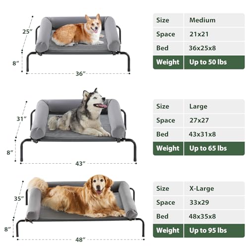 Cooling Elevated Dog Bed for Large Dogs – Waterproof Raised Dog Cot with Slope Headrest, Breathable Teslin Mesh, Durable & Portable Pet Bed for Indoor and Outdoor Use, Grey - color: light gray, size: 48.0"L x 35.0"W x 8.0"Th
