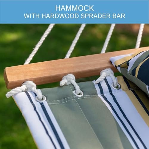 Lazy Daze Hammocks 12 FT Quilted Fabric Double Hammock with Spreader Bars and Detachable Pillow, 450lbs Weight Capacity - color: Forest