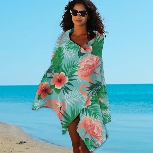 Flamingos Beach Towel,Tropical Pink Flamingos and Jungle Palm Leaves Lightweight Compact Sand Free Quick Dry Oversized Pool Swimming Towels for Girls Women Adults,29.5"×59" - color: Tropical Pink Flamingos and Jungle Palm Leaves