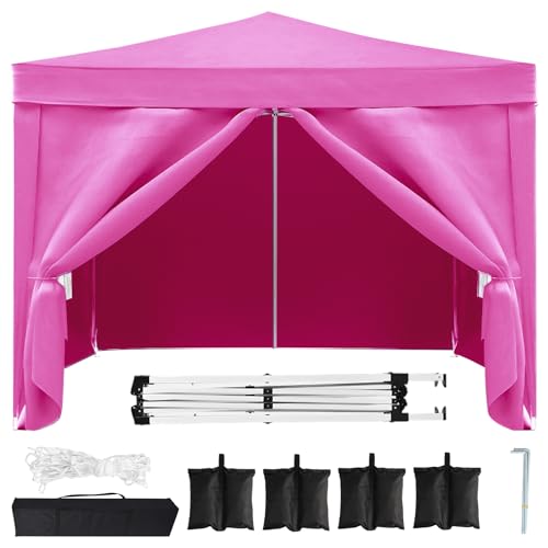 10x10 Pink Pop Up Canopy Tent Heavy Duty with 4 sidewalls Commercial Outdoor Party Tent Event Wedding Tents Instant Canopy Gazebo with Carry Bag UPF 50+ Waterproof - color: Pink, size: Standard 10x10FT 4sides