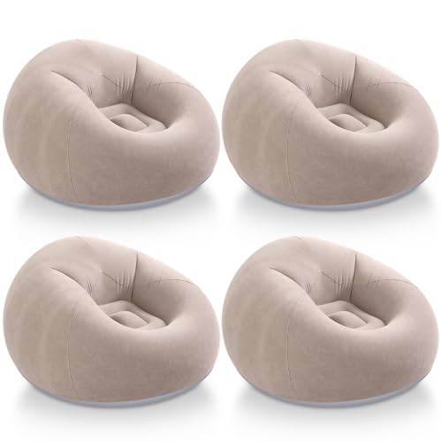 Realspring Inflatable Bean Bag Chairs Outdoor Blow up Camping Chairs Inflatable Lazy Sofa Folding Portable Bean Bag Loungers Couch for Movie Night(Coffee,4 Pcs) - color: Coffee