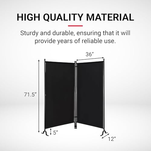 Proman Products - Galaxy 2 Panel Section Privacy Folding Screen Divider, Water Repellent Fabric Room Divider with Black Powder Coated Metal Frame for Indoors or Outdoors (Black) - color: Black, size: 2 Panel