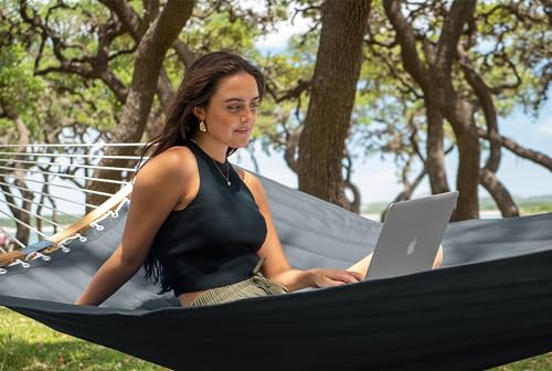 SUPERJARE Hammock with Stand, 2 Person Heavy Duty Hammock with Padded Cotton, Detachable Pillow & Strong Curved-Bar & Portable Carrying Bag, Perfect for Outdoor & Indoor, Neutral Gray - color: Neutral Gray