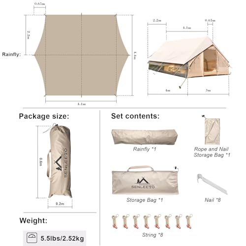 10‘ x 13’ Rain Fly Fits for 6-8 People, 4 Season Waterproof and Ultralight Survival Tent Shelter Awning Sunshade Cloth, Easy Set-Up Camping Tarp Portable for Outdoors, Camping, Hiking, Picnic - color: Beige, size: 10‘ x 13’