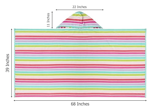 COTTON CRAFT Hooded Beach Towel – Oversized 39 x 68 Towel with Hood for Adults - 100% Cotton Velour Dobby Terry 450 GSM Pool Bath Wrap - Soft Absorbent Quick Dry – Pink Multi - color: Cabana Stripe - Pink Multi, size: 1 Pack - 39x68 Hooded