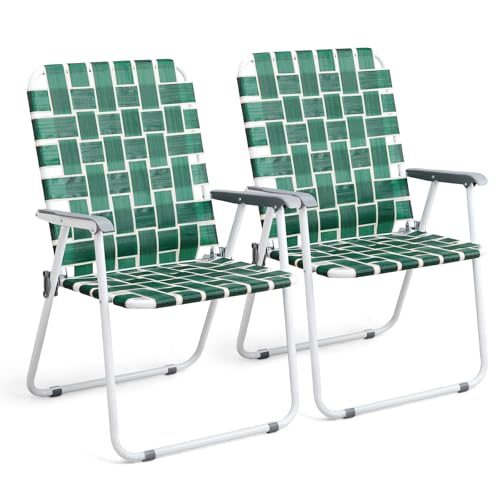 VINGLI Patio Lawn Webbed Folding Chairs Outdoor Beach Portable Camping Chair for Yard, Garden (2, Dark Green, Oversized) - color: Dark Green, size: Oversized