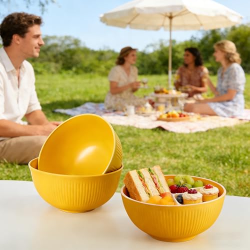 26 OZ Wheat Straw Bowls Set, Unbreakable Reusable Cereal Bowls, Microwave & Dishwasher Safe, BPA Free Lightweight Bowls for Oatmeal, Soup, Salad & Chili (Yellow) - color: Yellow