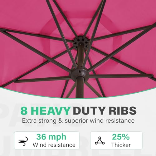 JEAREY 9 FT Patio Umbrella Outdoor, Table Umbrellas Market Umbrella w/Push Button Tilt/Crank, 8 Sturdy Ribs(Rose Pink) - color: Rose Pink