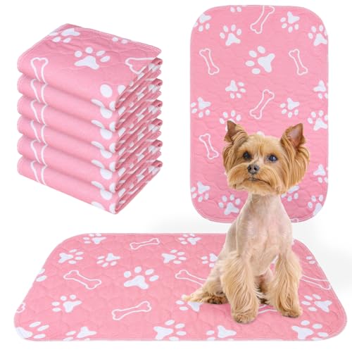 BEAUTYZOO 6 Pack Washable Pee Pads for Dogs, Reusable Puppy Pads for Potty Training, Waterproof Super Absorbent Whelping Pads Mats Non Slip Against Urine for Small Medium Dogs Cats, 16" x 24" - color: Pink, size: 16 X 24 Inch (Pack of 6)