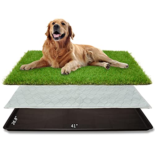 Dog Grass Large Potty Patch, Dog Litter Boxes Artificial Grass Bathroom Turf for Pet Training, Washable Puppy Pee Pad, Perfect Indoor/Outdoor Portable Potty Pet Loo (Tray system-41"X26.8") - size: XL-41"X26.8"