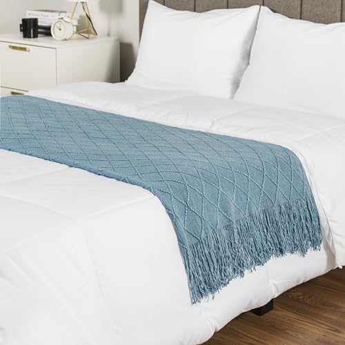 PAVILIA Dusty Blue Knit Throw Blanket for Couch, Twin Bed, Soft Knitted Farmhouse Sofa Throw for Living Room, Lightweight Decorative Summer Blanket for Chair, Outdoor Textured Boho Blanket, 60x80 - color: Dusty Blue, size: 60 X 80 Inches - Twin