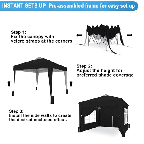 SANWAY 10x10 Pop Up Canopy Tent with Sidewalls x 4 – Easy Setup Canopy Tent, Waterproof, UV-Resistant, Portable with Carry Bag for Outdoor Events, Camping, and Backyard Parties – Black - color: Grey (Canopy with 4 Sidewalls)