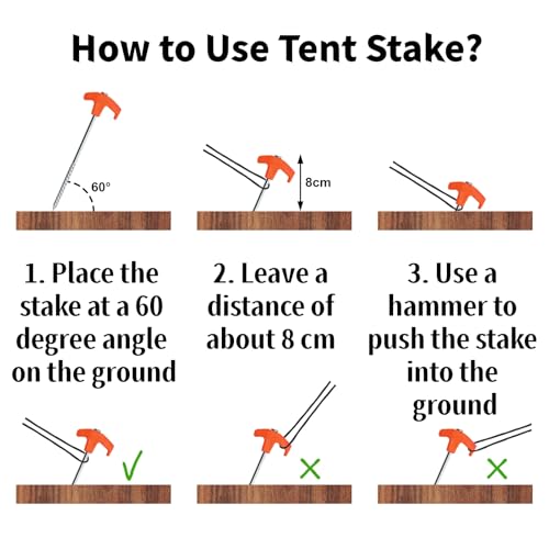 Goaste 24 Pack 8 Inch Heavy Duty Tent Stakes, Galvanized Non-Rust Steel Tent Stake, Metal Tent Pegs with Nail Puller, Orange Ground Anchors for Canopies, Camping Patio, Garden, Grassland, Outdoor