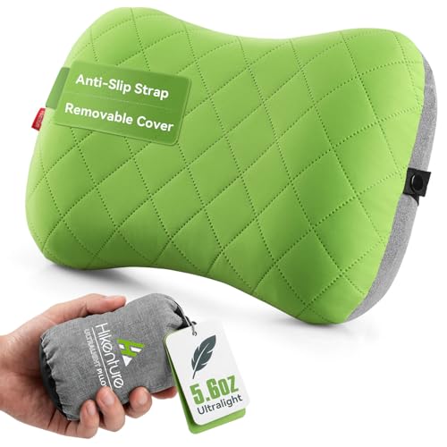 Hikenture Camping Pillow with Removable Cover - Ultralight Inflatable Pillow for Neck Lumbar Support - Upgrade Backpacking Pillow - Washable Travel Air Pillows for Camping, Hiking, Backpacking - color: Green
