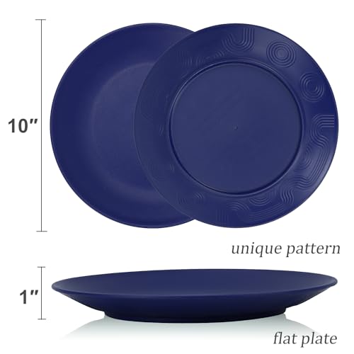 Wrova Wheat Straw Dinner Plates 10 Inch Unbreakable Set of 8 - Dishwasher & Microwave Safe Plastic Plates Reusable - Lightweight Plates for kitchen,camping,salad,appetizer - Ocean Series - color: Gradient Blue, size: 10 inch