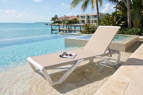 PURPLE LEAF Patio Chaise Lounge Chair Outside Aluminum Plastic Stackable Tanning Chairs for Pool Sunbathing Beach Deck Outdoor Lounger, Khaki - color: Khaki, style: 1 chair
