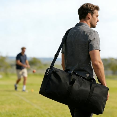 Klmnop Ladder Toss Game Set Replacement Bag - 600D Oxford Portable Carrying Case with Padded Shoulder Strap & Handle, Storage Organizer for Ladder Ball Game Sets, Foldable Travel Duffle Bag (Black)