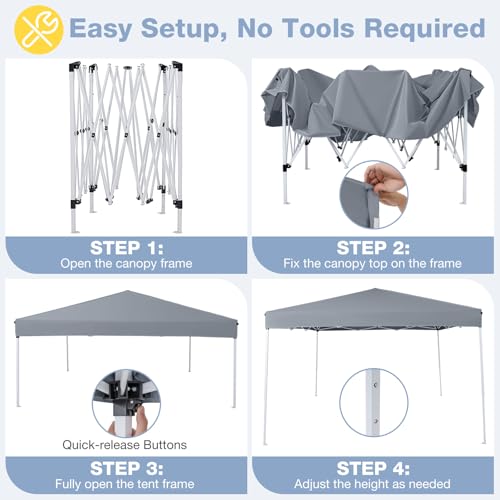Tangkula 10x10 FT Pop Up Canopy, UPF50+ Outdoor Tent with 4 Sandbags, 8 Stakes, 4 Wind Ropes, Heavy-Duty Carbon Steel Frame, Carrying Bag, Portable Canopy Tent for Party Event Camping Travel (Grey) - color: Gray, size: 10x10 Ft