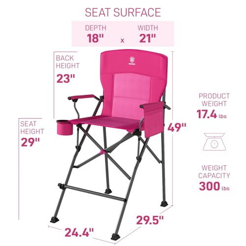 EVER ADVANCED Tall Camping Directors Chair with Cup Holder 31", Bar Height Folding Chair for Camping, Sports with Carry Bag, Mesh Pockets and Footrest, Heavy Duty 300 lbs, Pink - color: Pink, style: Fabric