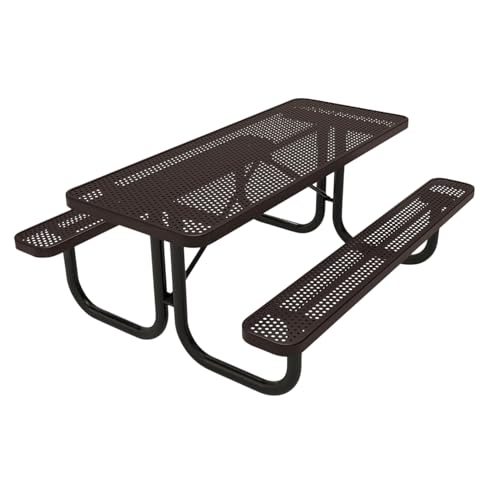 COATEDOUTDOORFURNITURE Heavy-Duty Portable Outdoor Picnic Table, Thermoplastic Coated Punched Steel Commercial-Grade Patio Dining Furniture Made in America (6ft Rectangular, Brown) - color: Brown, size: 6 Ft, Rectangle, Punched Steel