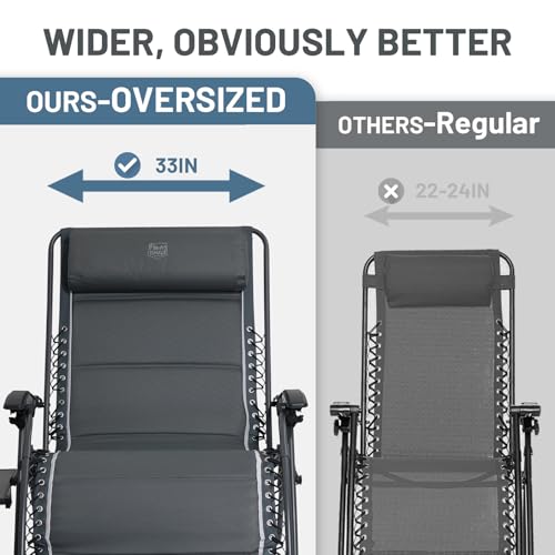 Timber Ridge Oversized Zero Gravity Chair, 33In Wide XXL Zero Gravity Reclining Chair with Side Table, Full Padded Lounge Chair for Outdoor Camping Patio Lawn, Heavy Duty Supports 500lbs, Grey-2 Pack - color: Grey-2 Pack