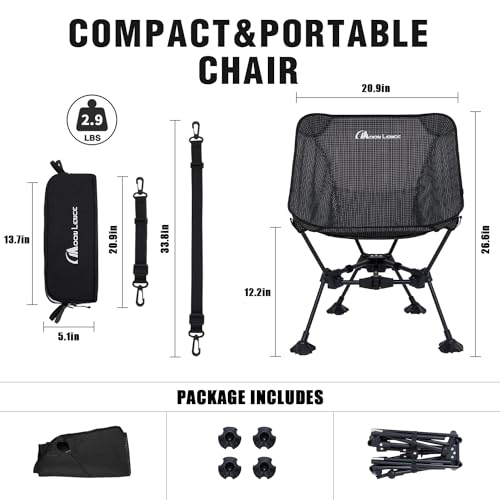 MOON LENCE Portable Camping Chair Backpacking Chair Ultralight Folding Chairs with Tear Resistant Fabric， Detachable Anti-Sinking Feet for Beach, Black - color: Black-lite-terragrid-feet Pad, size: Standard
