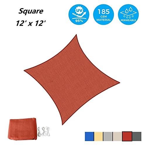AsterOutdoor Sun Shade Sail Rectangle 12' x 12' UV Block Canopy for Patio Backyard Lawn Garden Outdoor Activities, Terra - color: Terra, size: 12' x 12'