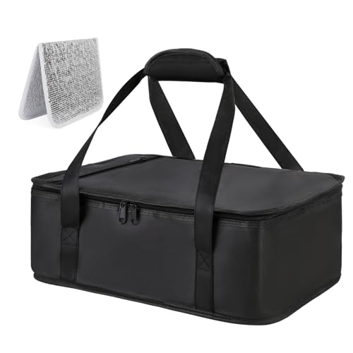 Bodaon Insulated Casserole Carrier Bag, Fits 9x13 and 11x15 Inch Baking Dish with Lid, Casserole Carriers for Hot or Cold Food for Transport, Thermal Lasagna Potluck Warmer Travel Tote, Black - color: Black