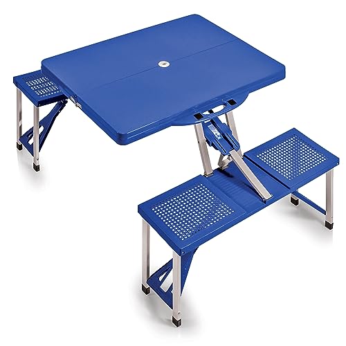 Picnic TIME Portable Folding Picnic Table with Seats for 4, Collapsible Aluminum Table with Benches & Umbrella Hole, Lightweight Foldable Table for Camping, Travel, Backyard, Tailgating | with Umbrella Hole - color: Royal Blue