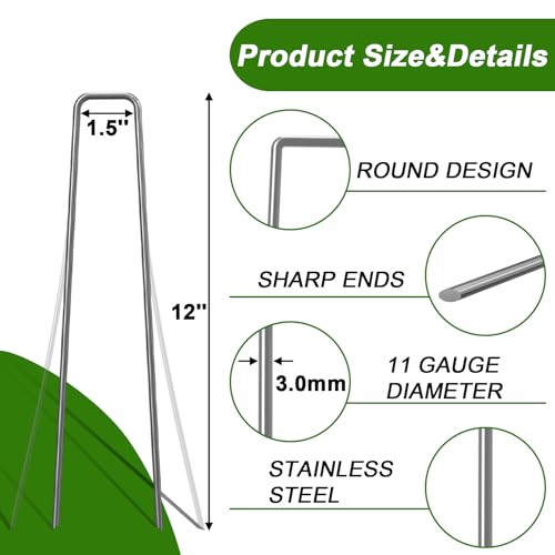AAGUT 12 Inch Garden Stakes Landscape Staples, 25 Pcs U Shaped 11 Gauge Galvanized Pins Metal Fence Ground Stakes for Gardening, Chicken Wire, Irrigation Tubing, Camping Tent, Secure Lawn Fabric - color: Silver, size: 12'' x 25Pcs-11Ga