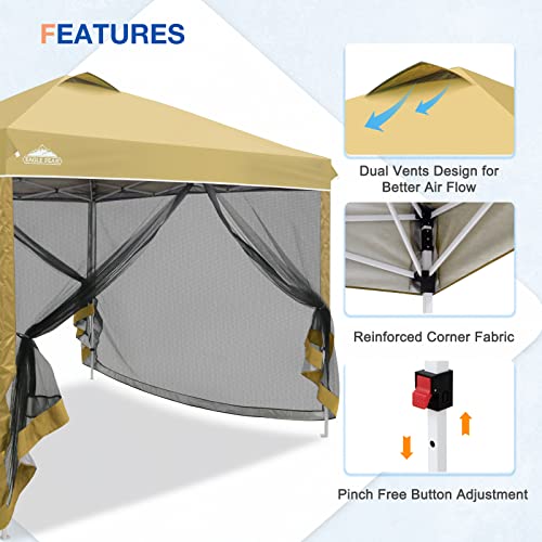 EAGLE PEAK 10x10 Outdoor Easy Pop up Canopy with Netting, Instant Screen Party Tent with Mesh Side Walls, Beige - color: Beige